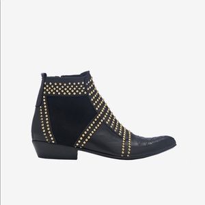 Anine Bing Charlie Black Gold Stud Rocker Boots 39